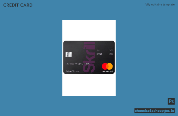 Skrill Mastercard Debitkarte im PSD-Format, vollständig bearbeitbare Beispielvorschau